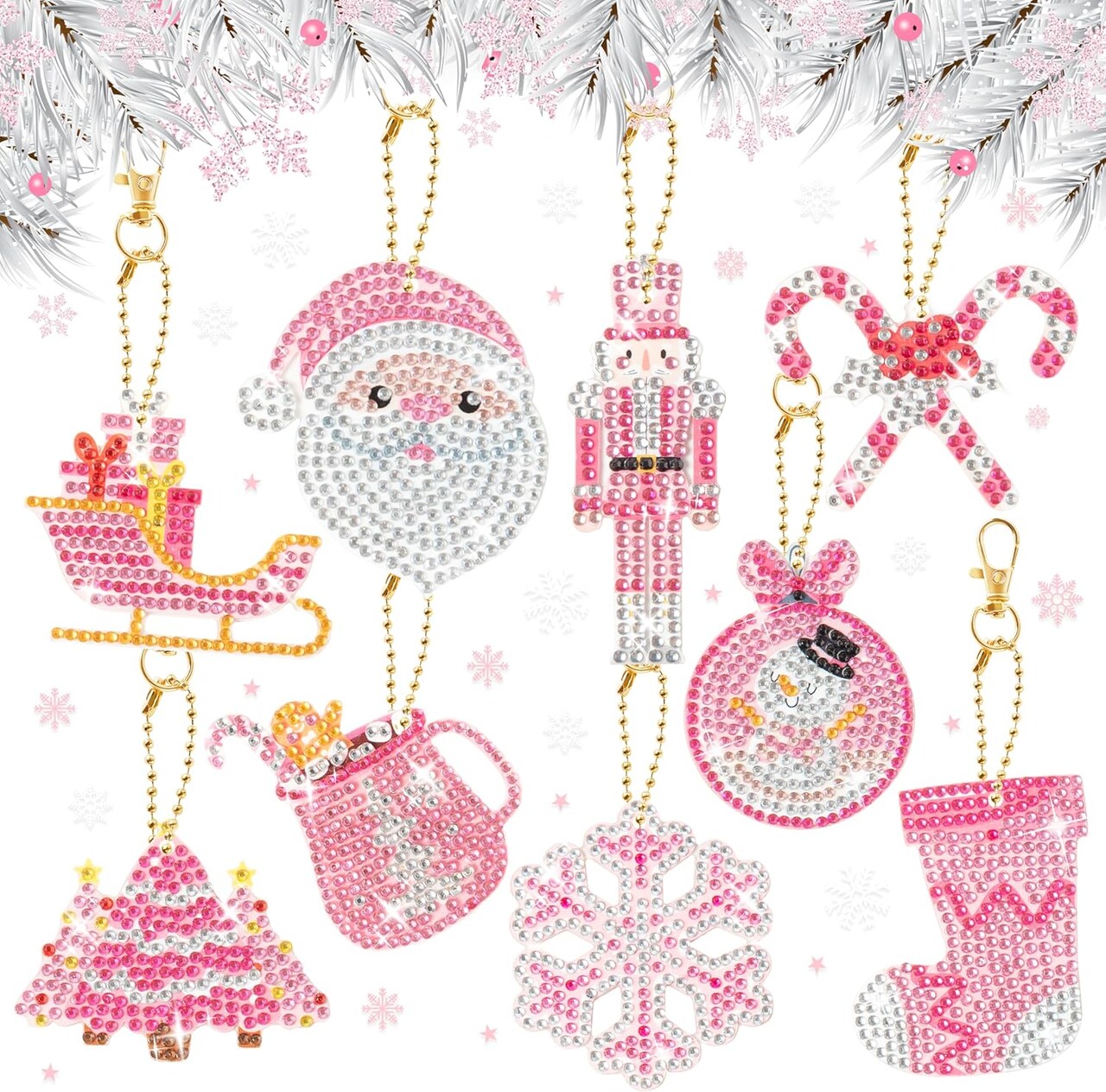 9 Pcs Pink Christmas 5D Diamond(Pink)9.06 x 3.54 x 0.28 inches